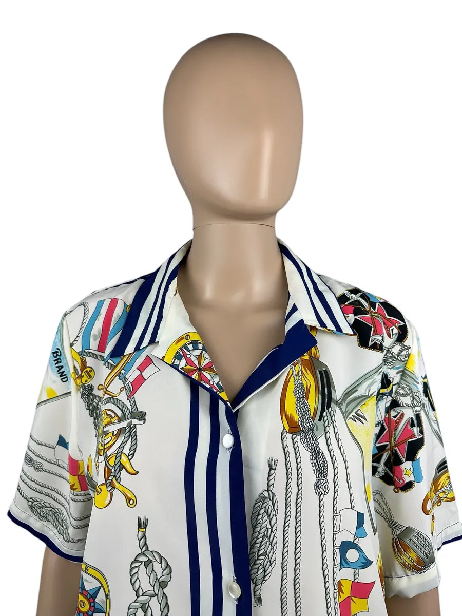 Camicia vintage da donna a fantasia nautica