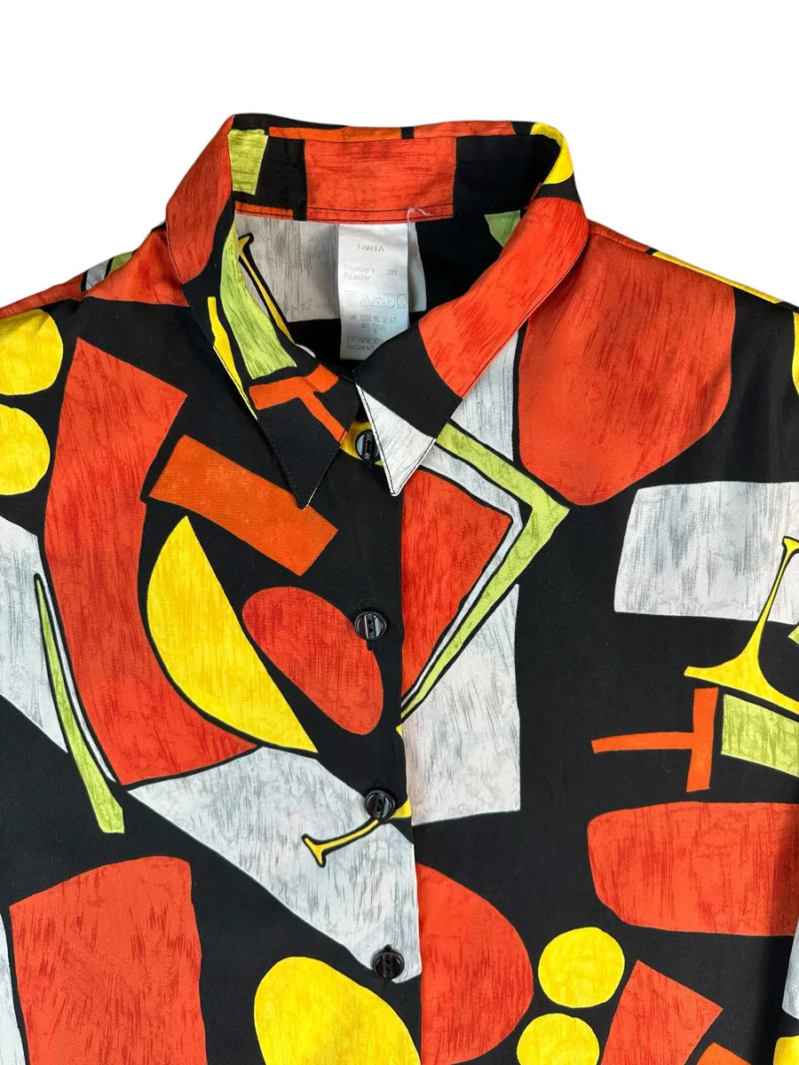 Camicia vintage da donna a fantasia geometrica