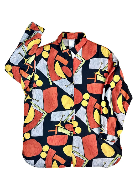 Camicia vintage da donna a fantasia geometrica