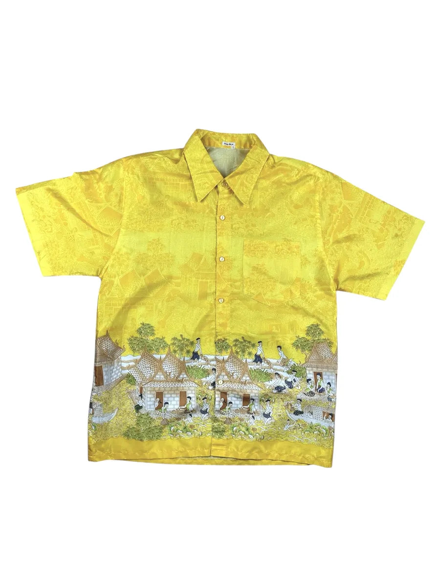 Camicia vintage a maniche corte da uomo in seta thailandese