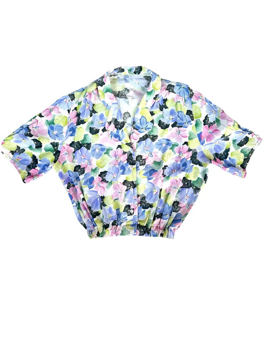 Camicia vintage crop a fiori da donna