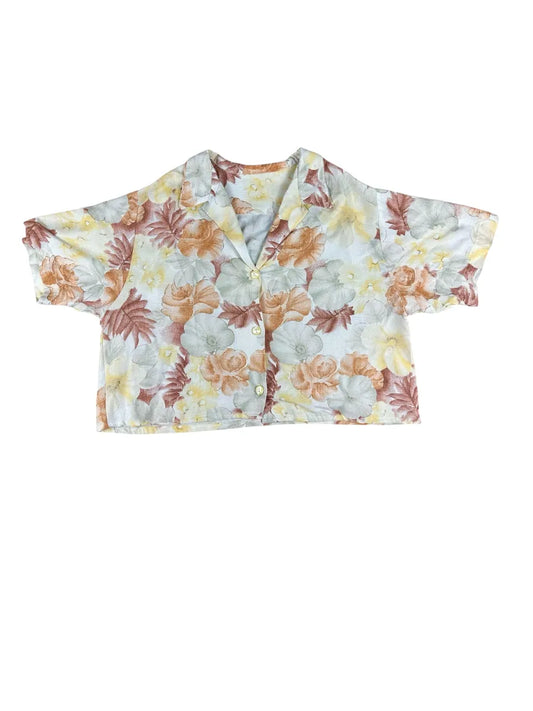 Camicia vintage crop da donna a fantasia floreale