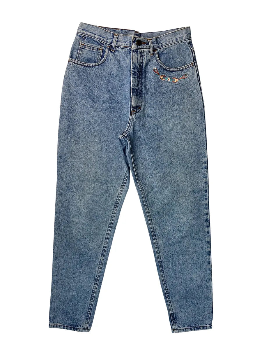 Jeans vintage da donna con piccoli ricami