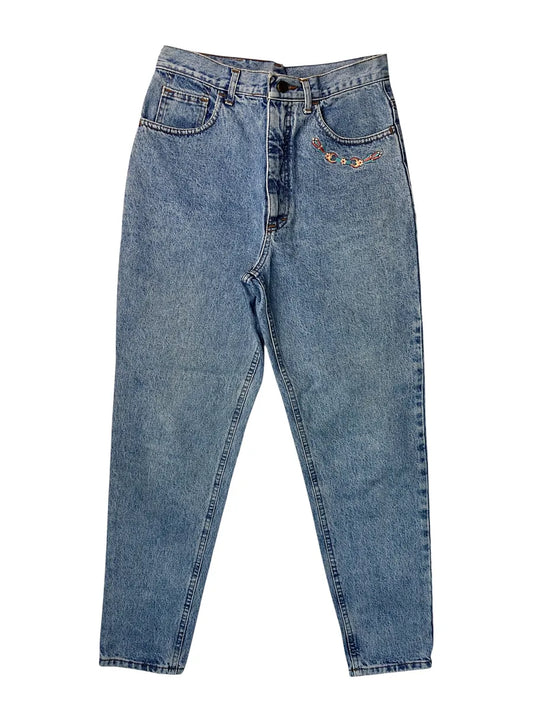 Jeans vintage da donna con piccoli ricami