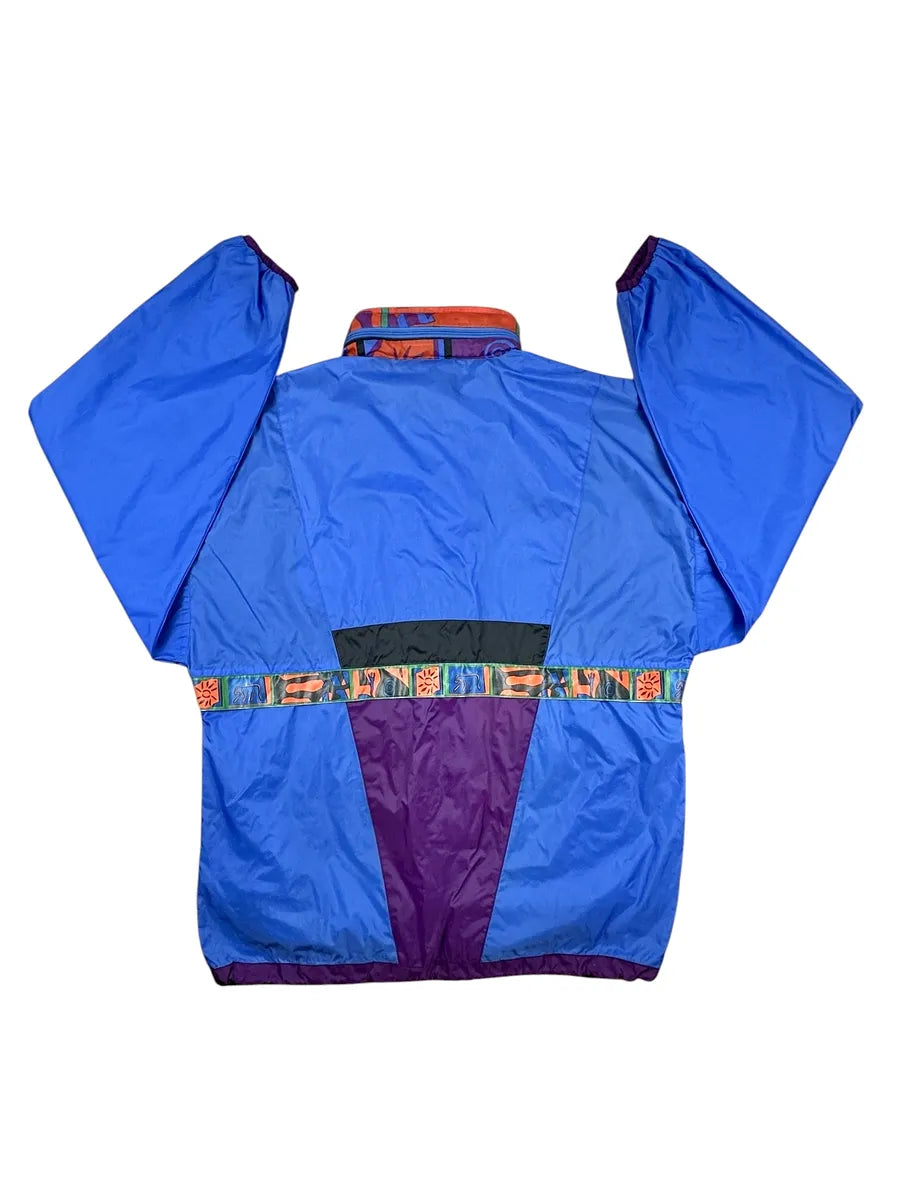 Giacca a vento vintage Alex Athletics blu con inserti fantasia astratta