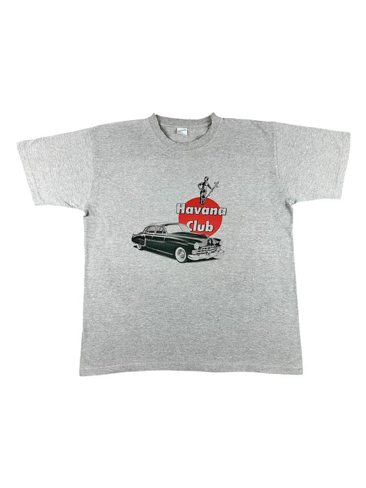 T-shirt vintage Havana Club grigio melange con grafica auto d'epoca