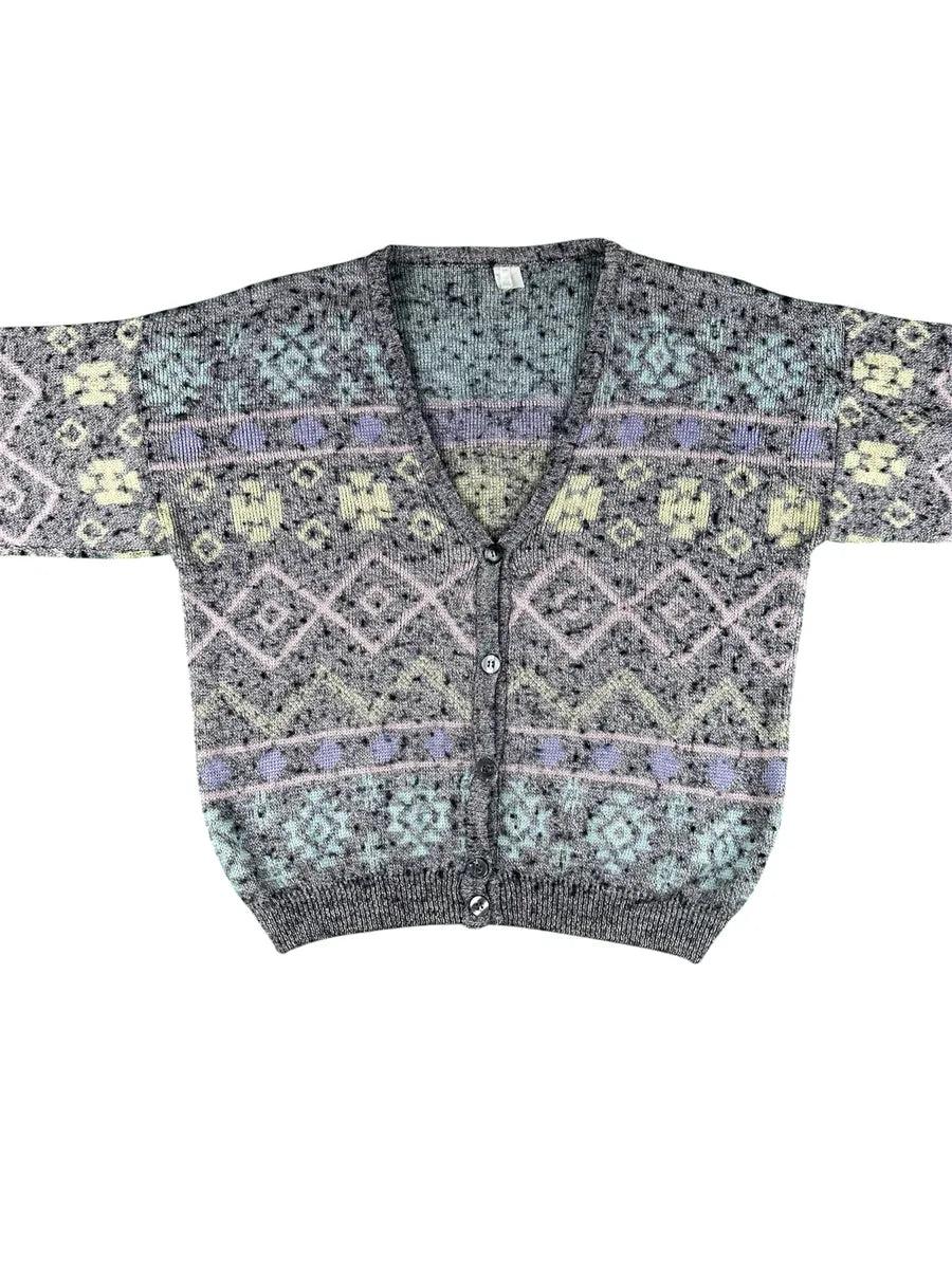 Cardigan Unisex Vintage Geometrico Grigio Melange e Toni Pastello - abbigliamento e vestiti vintage