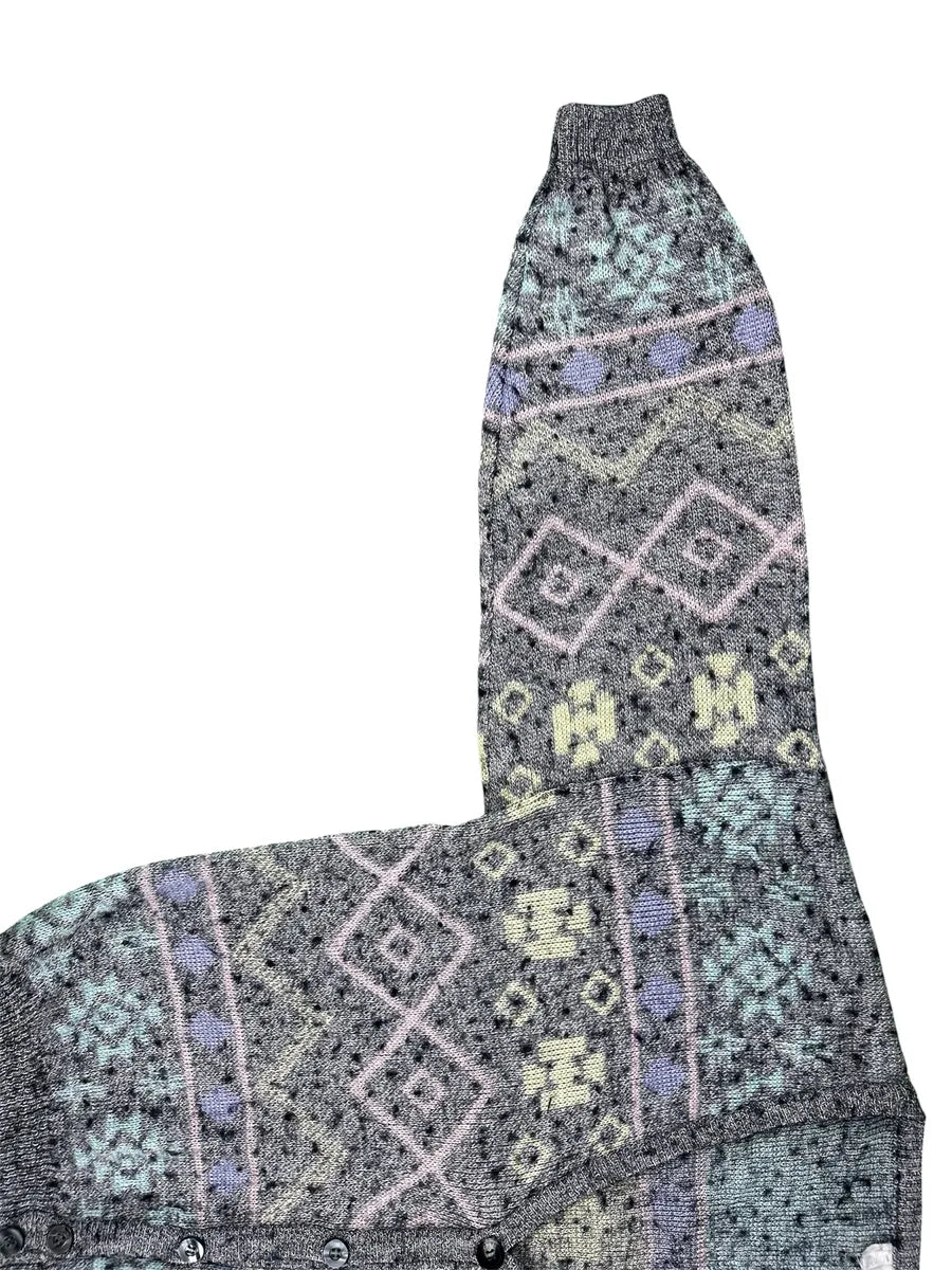 Cardigan Unisex Vintage Geometrico Grigio Melange e Toni Pastello - abbigliamento e vestiti vintage