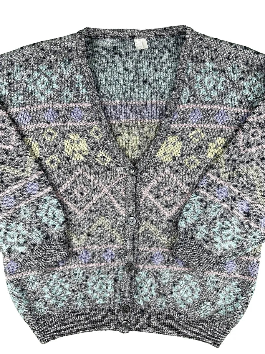Cardigan Unisex Vintage Geometrico Grigio Melange e Toni Pastello - abbigliamento e vestiti vintage