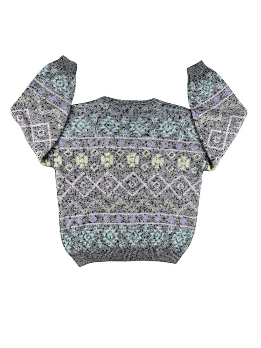 Cardigan Unisex Vintage Geometrico Grigio Melange e Toni Pastello - abbigliamento e vestiti vintage