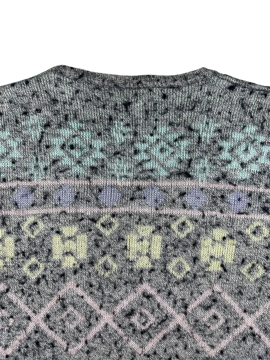 Cardigan Unisex Vintage Geometrico Grigio Melange e Toni Pastello - abbigliamento e vestiti vintage