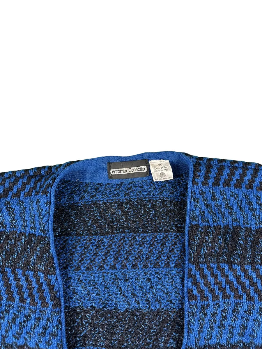 Cardigan Unisex Vintage Geometrico Blu e Nero Potomac Collection - abbigliamento e vestiti vintage