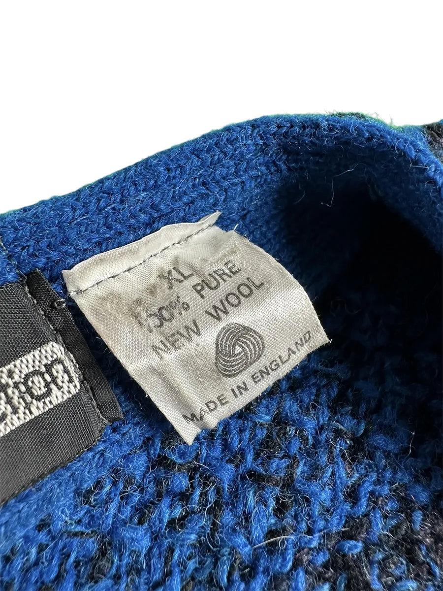 Cardigan Unisex Vintage Geometrico Blu e Nero Potomac Collection - abbigliamento e vestiti vintage