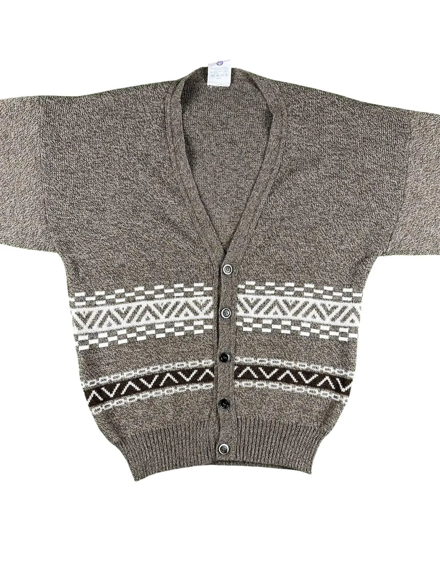 Cardigan Unisex Vintage Geometrico New Fast – Marrone Melange - abbigliamento e vestiti vintage