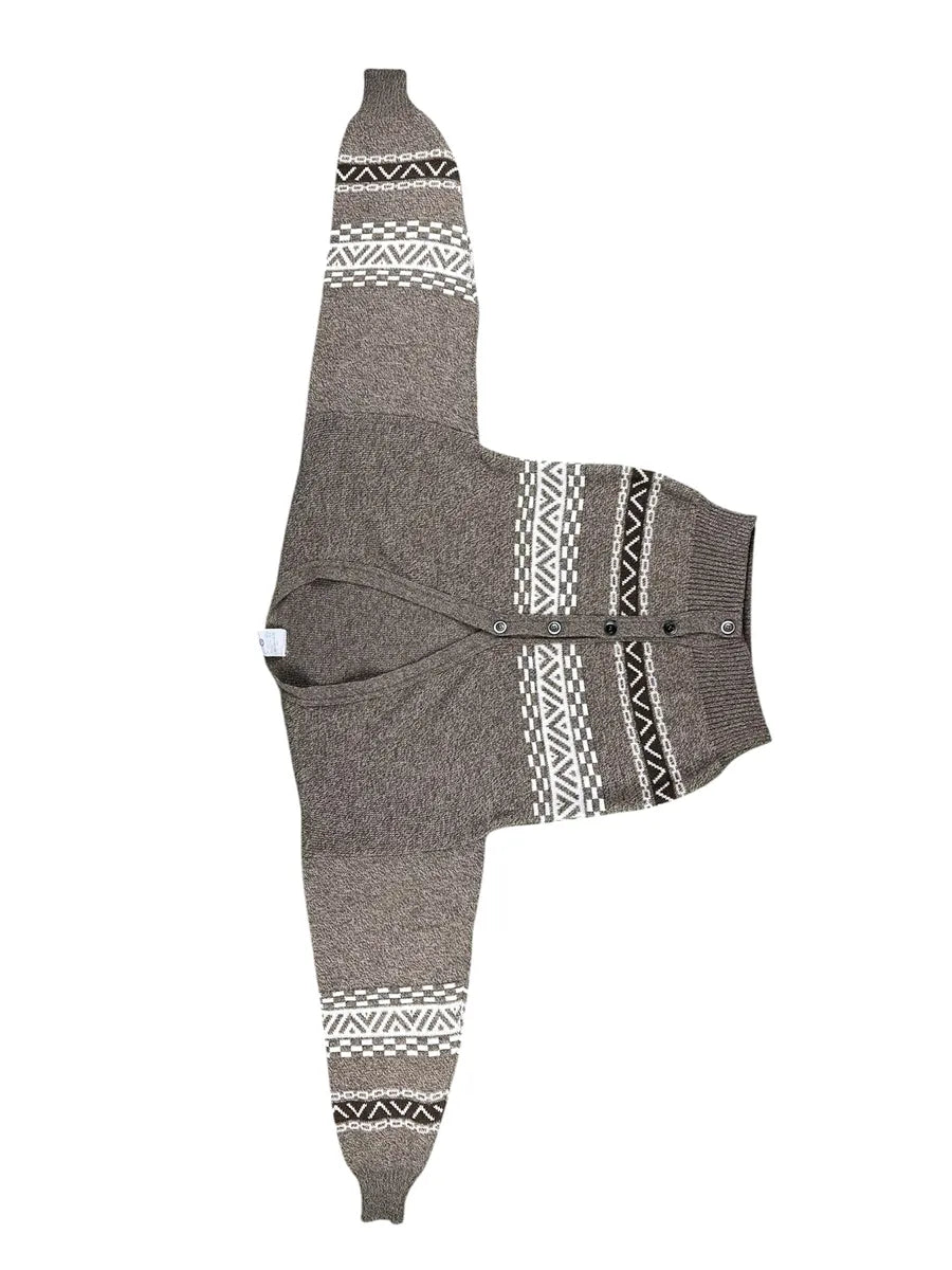 Cardigan Unisex Vintage Geometrico New Fast – Marrone Melange - abbigliamento e vestiti vintage