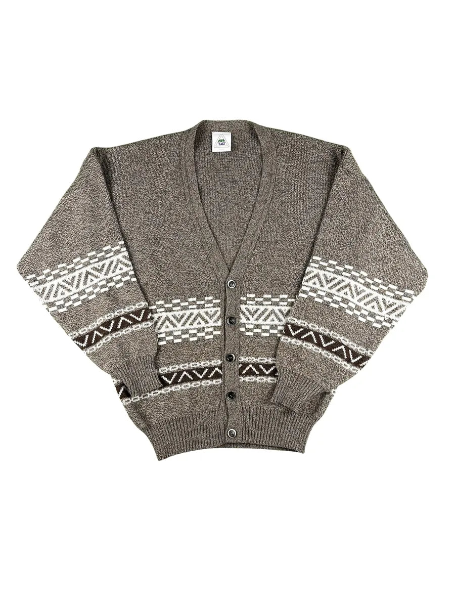 Cardigan Unisex Vintage Geometrico New Fast – Marrone Melange - abbigliamento e vestiti vintage