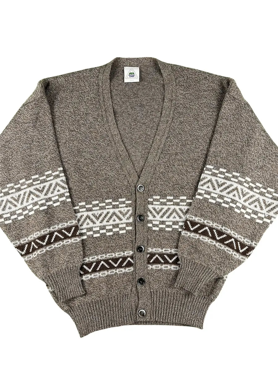 Cardigan Unisex Vintage Geometrico New Fast – Marrone Melange - abbigliamento e vestiti vintage