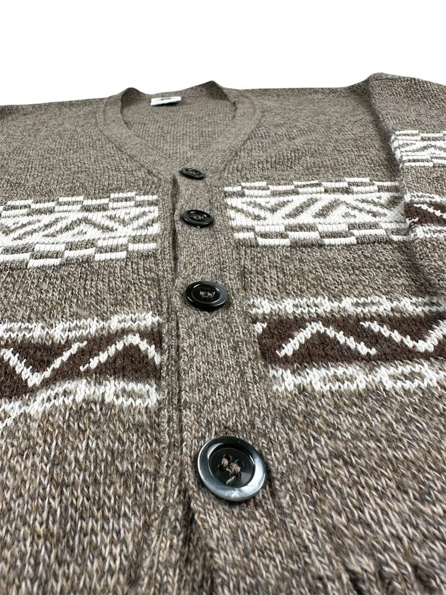 Cardigan Unisex Vintage Geometrico New Fast – Marrone Melange - abbigliamento e vestiti vintage