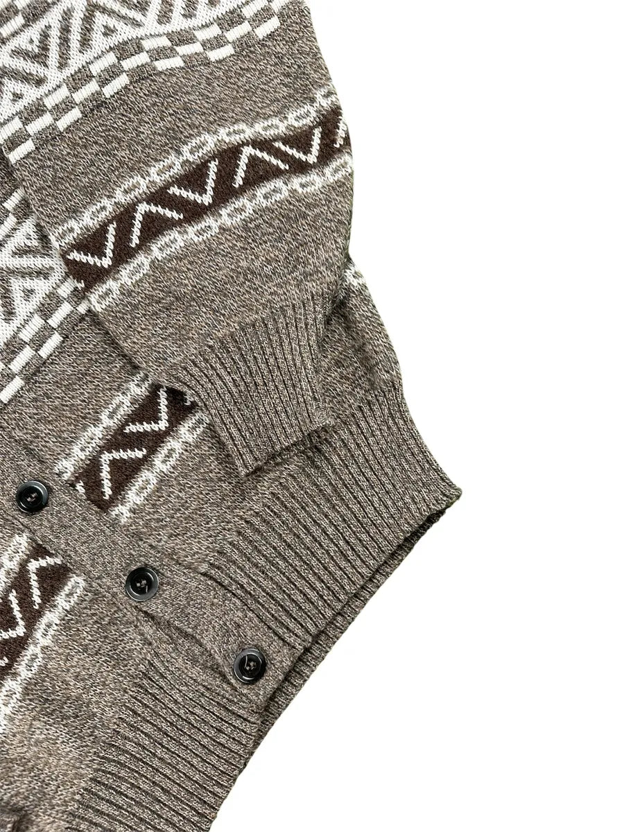 Cardigan Unisex Vintage Geometrico New Fast – Marrone Melange - abbigliamento e vestiti vintage