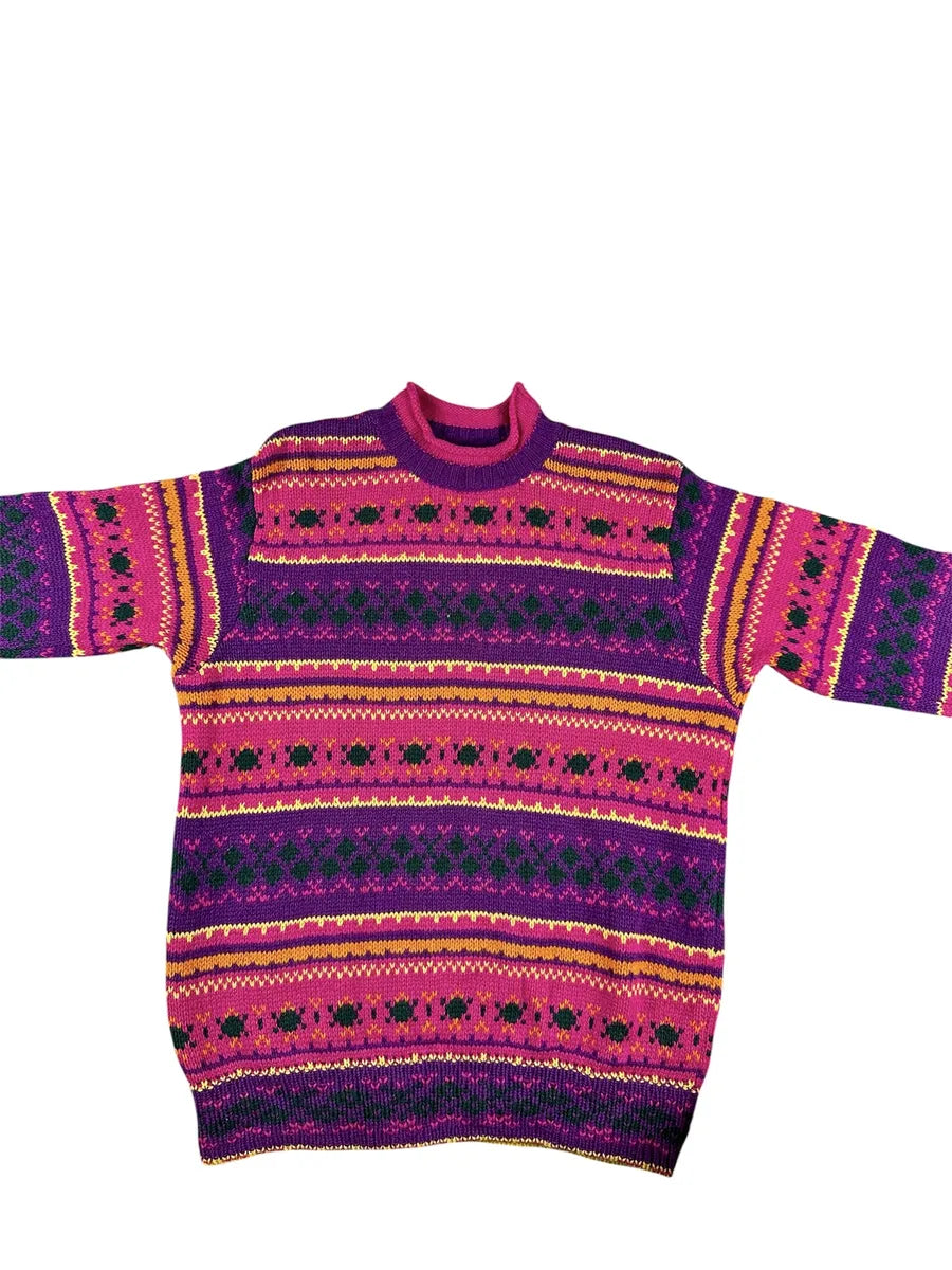 Maglione Vintage da Donna United Colors of Benetton in Lana Shetland – Viola e Magenta - abbigliamento e vestiti vintage