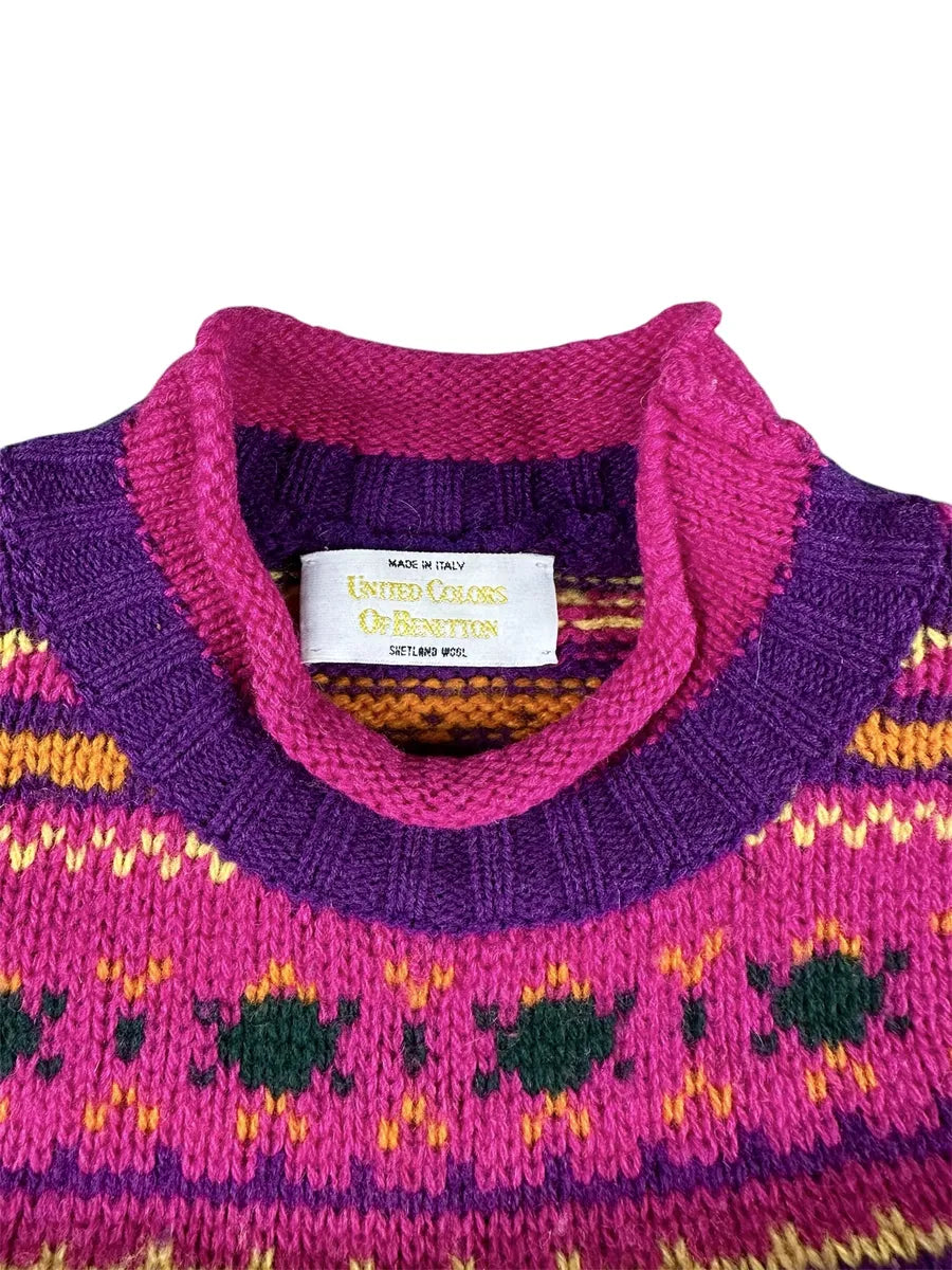 Maglione Vintage da Donna United Colors of Benetton in Lana Shetland – Viola e Magenta - abbigliamento e vestiti vintage