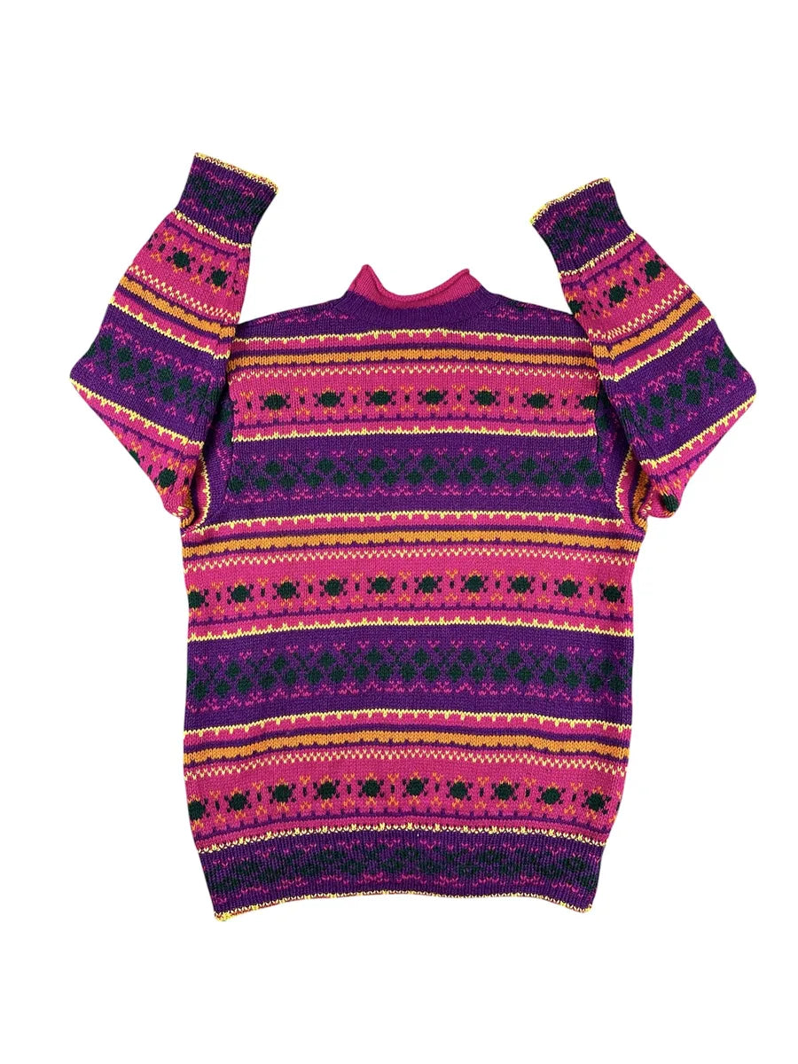Maglione Vintage da Donna United Colors of Benetton in Lana Shetland – Viola e Magenta - abbigliamento e vestiti vintage