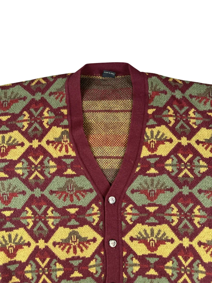 Cardigan Unisex Vintage Geometrico Maglificio Mapier Bordeaux e Verde - abbigliamento e vestiti vintage