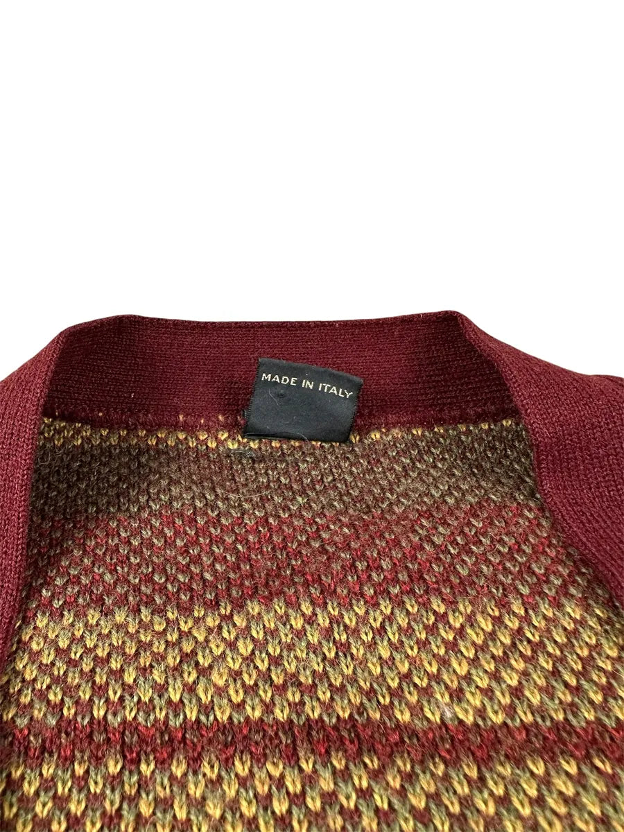 Cardigan Unisex Vintage Geometrico Maglificio Mapier Bordeaux e Verde - abbigliamento e vestiti vintage