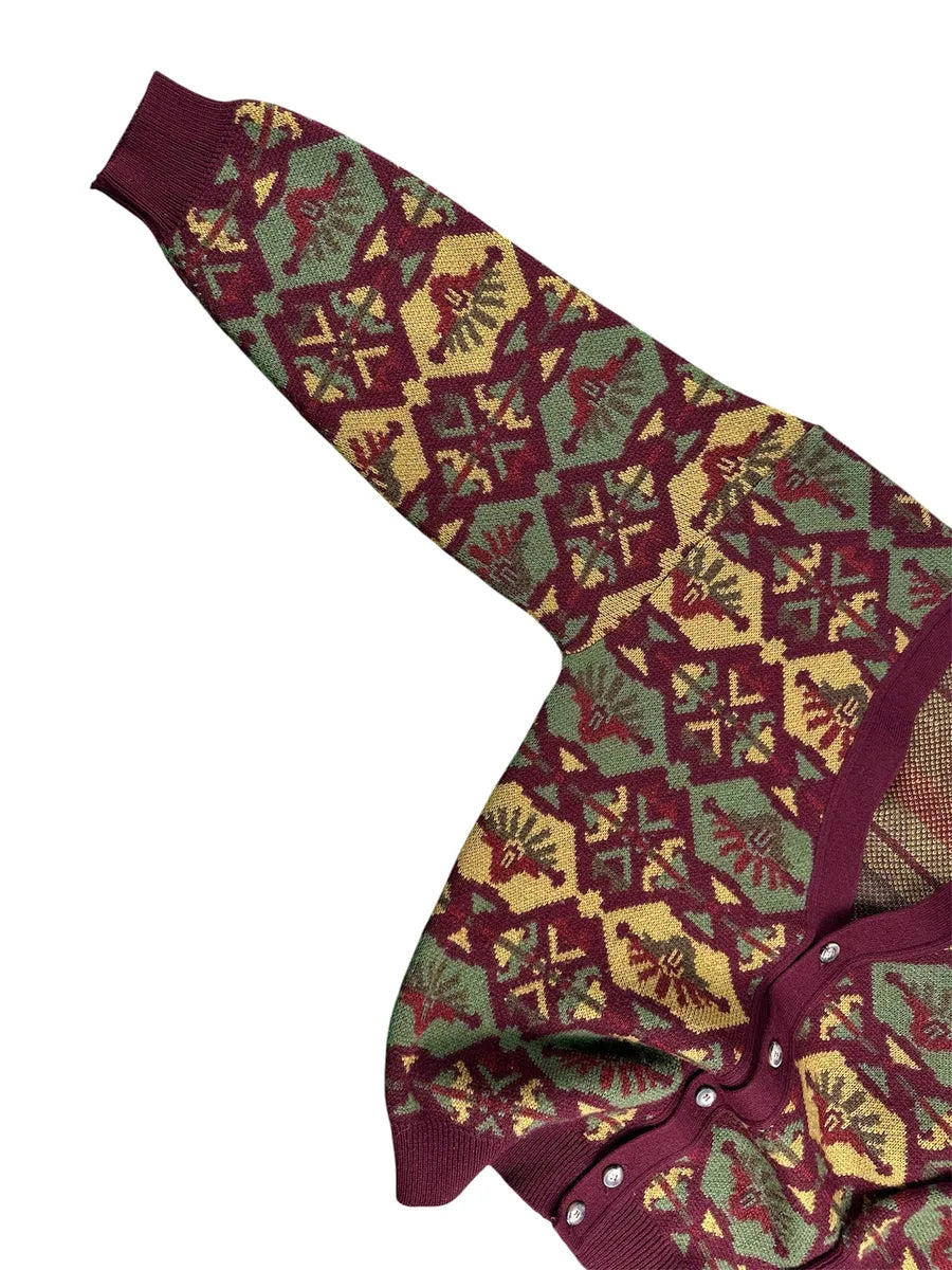 Cardigan Unisex Vintage Geometrico Maglificio Mapier Bordeaux e Verde - abbigliamento e vestiti vintage