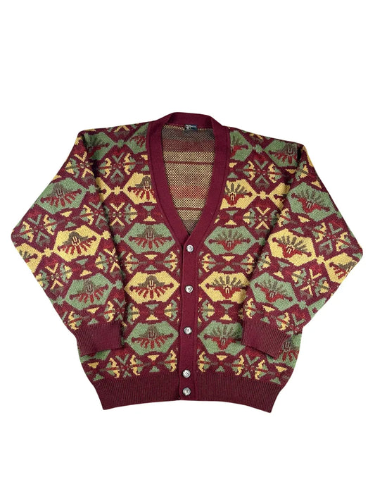 Cardigan Unisex Vintage Geometrico Maglificio Mapier Bordeaux e Verde - abbigliamento e vestiti vintage