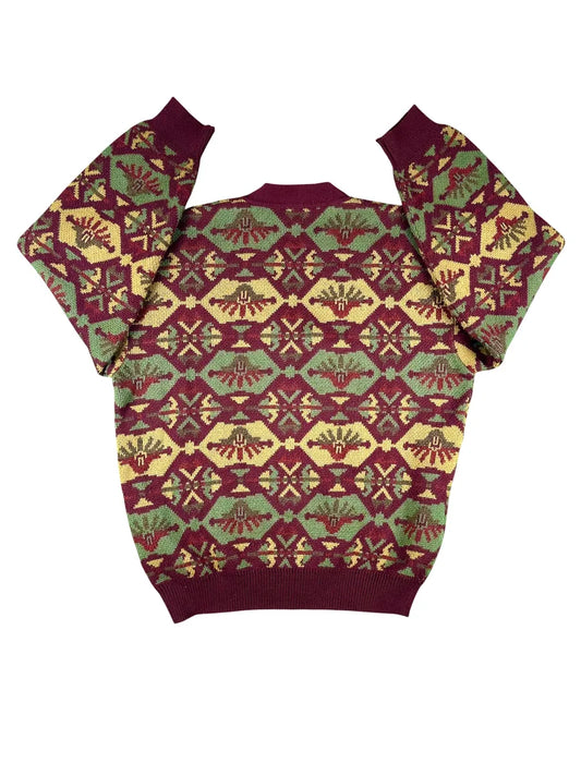 Cardigan Unisex Vintage Geometrico Maglificio Mapier Bordeaux e Verde - abbigliamento e vestiti vintage