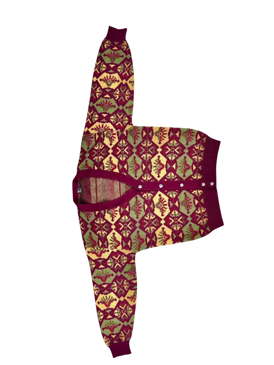 Cardigan Unisex Vintage Geometrico Maglificio Mapier Bordeaux e Verde - abbigliamento e vestiti vintage