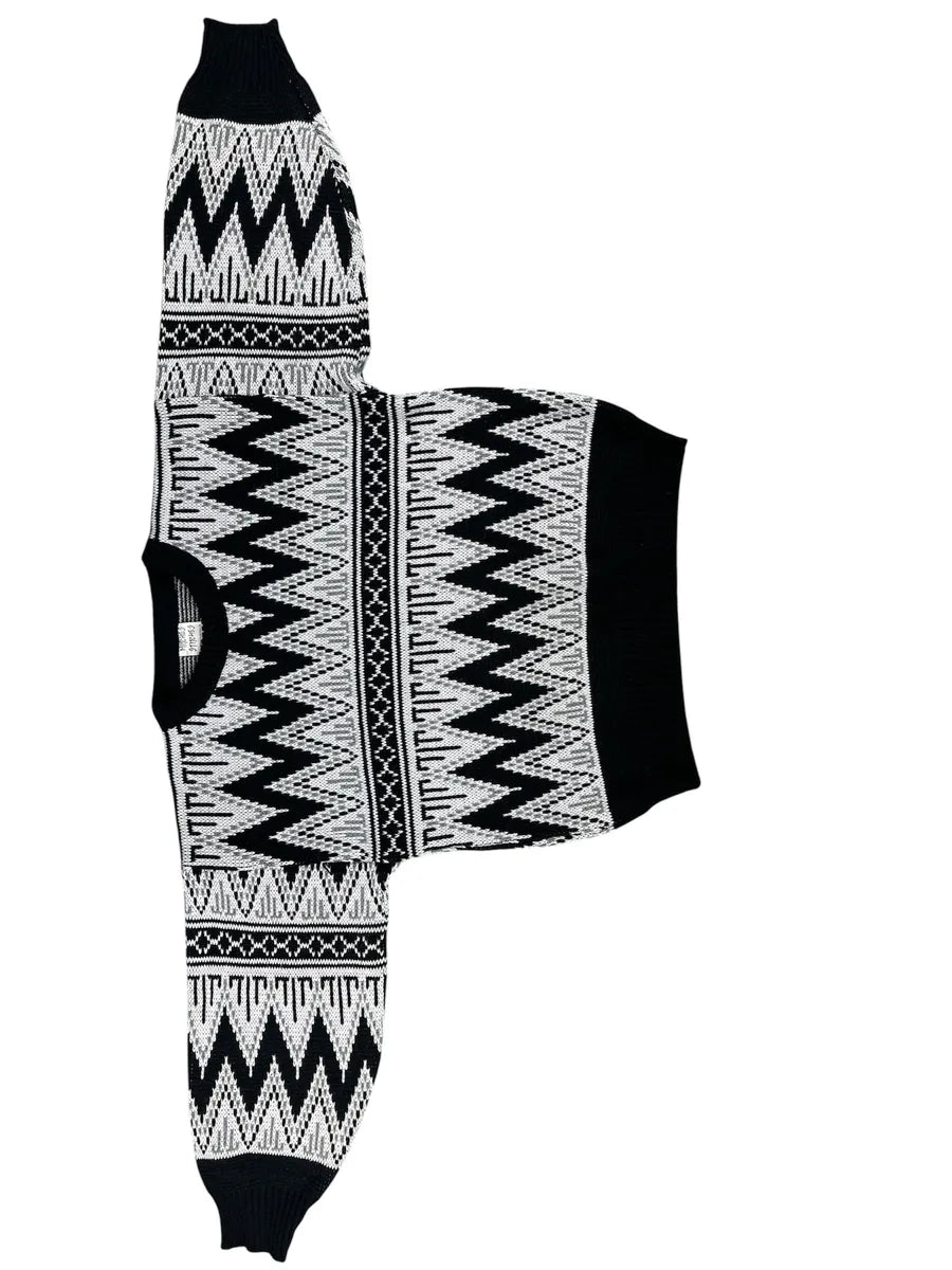 Maglione Vintage da Donna Mitches Stitches Pattern Geometrico – Nero, Grigio e Bianco - abbigliamento e vestiti vintage