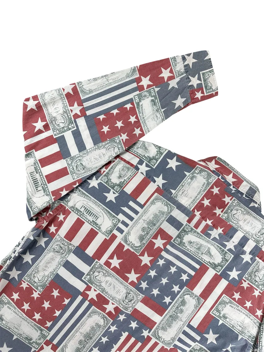 Camicia Vintage Uomo F. & F. Brothers Bandiera Americana e Dollari XL - abbigliamento e vestiti vintage