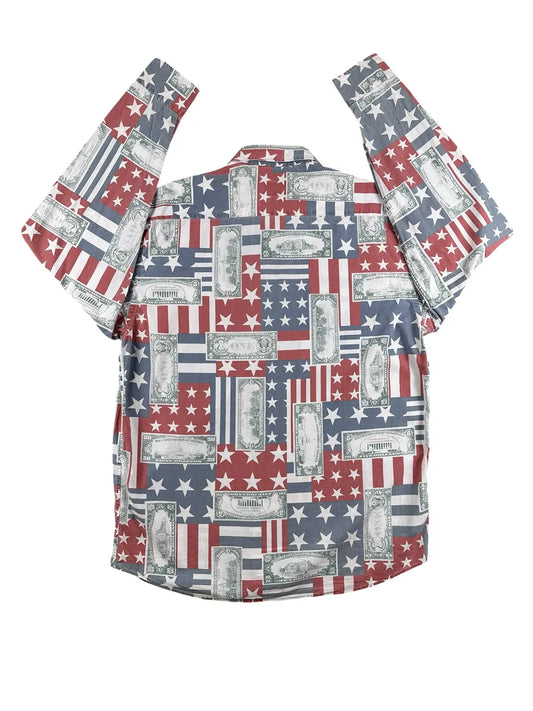 Camicia Vintage Uomo F. & F. Brothers Bandiera Americana e Dollari XL - abbigliamento e vestiti vintage