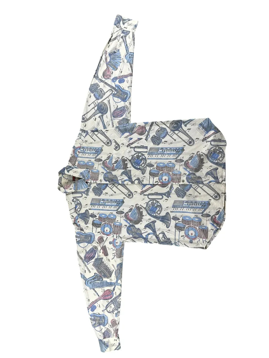 Camicia Uomo Vintage Fantasia Strumenti Musicali A.N.other Line Bianco e Multicolore - abbigliamento e vestiti vintage