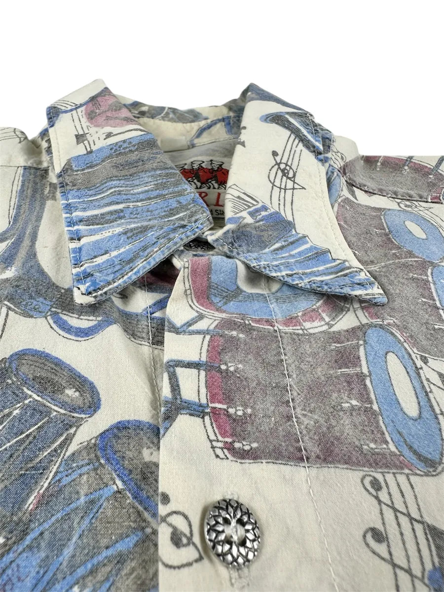 Camicia Uomo Vintage Fantasia Strumenti Musicali A.N.other Line Bianco e Multicolore - abbigliamento e vestiti vintage