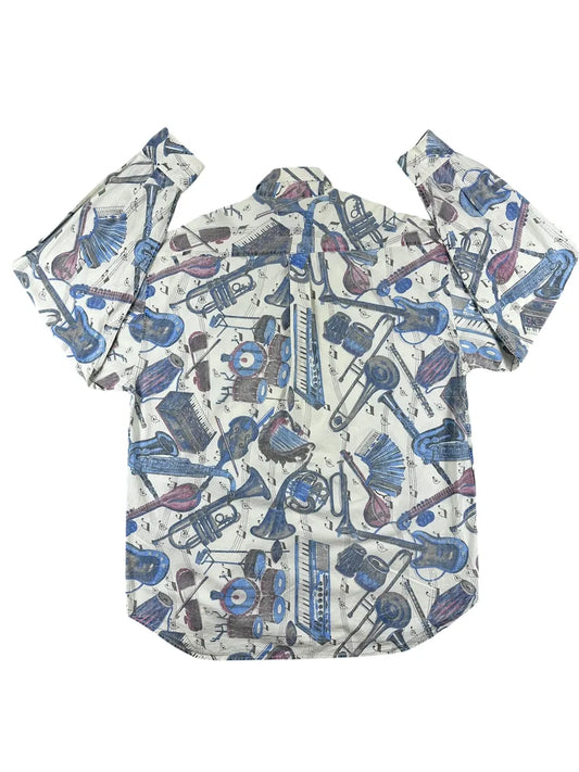 Camicia Uomo Vintage Fantasia Strumenti Musicali A.N.other Line Bianco e Multicolore - abbigliamento e vestiti vintage