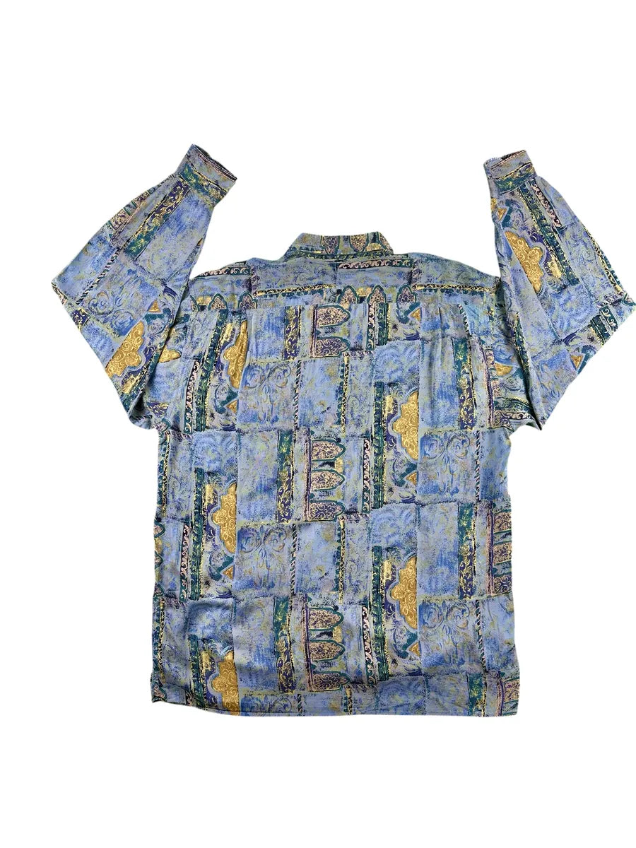 Camicia Vintage Uomo Rico Mancini Fantasia Barocca Azzurra e Oro
