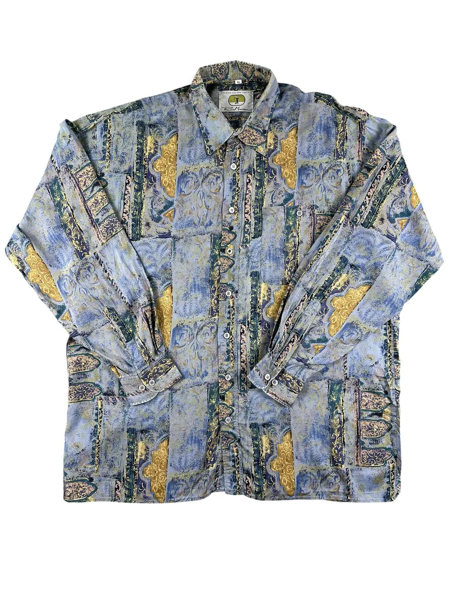 Camicia Vintage Uomo Rico Mancini Fantasia Barocca Azzurra e Oro