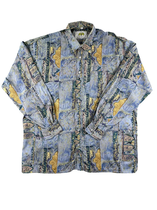 Camicia Vintage Uomo Rico Mancini Fantasia Barocca Azzurra e Oro - abbigliamento e vestiti vintage