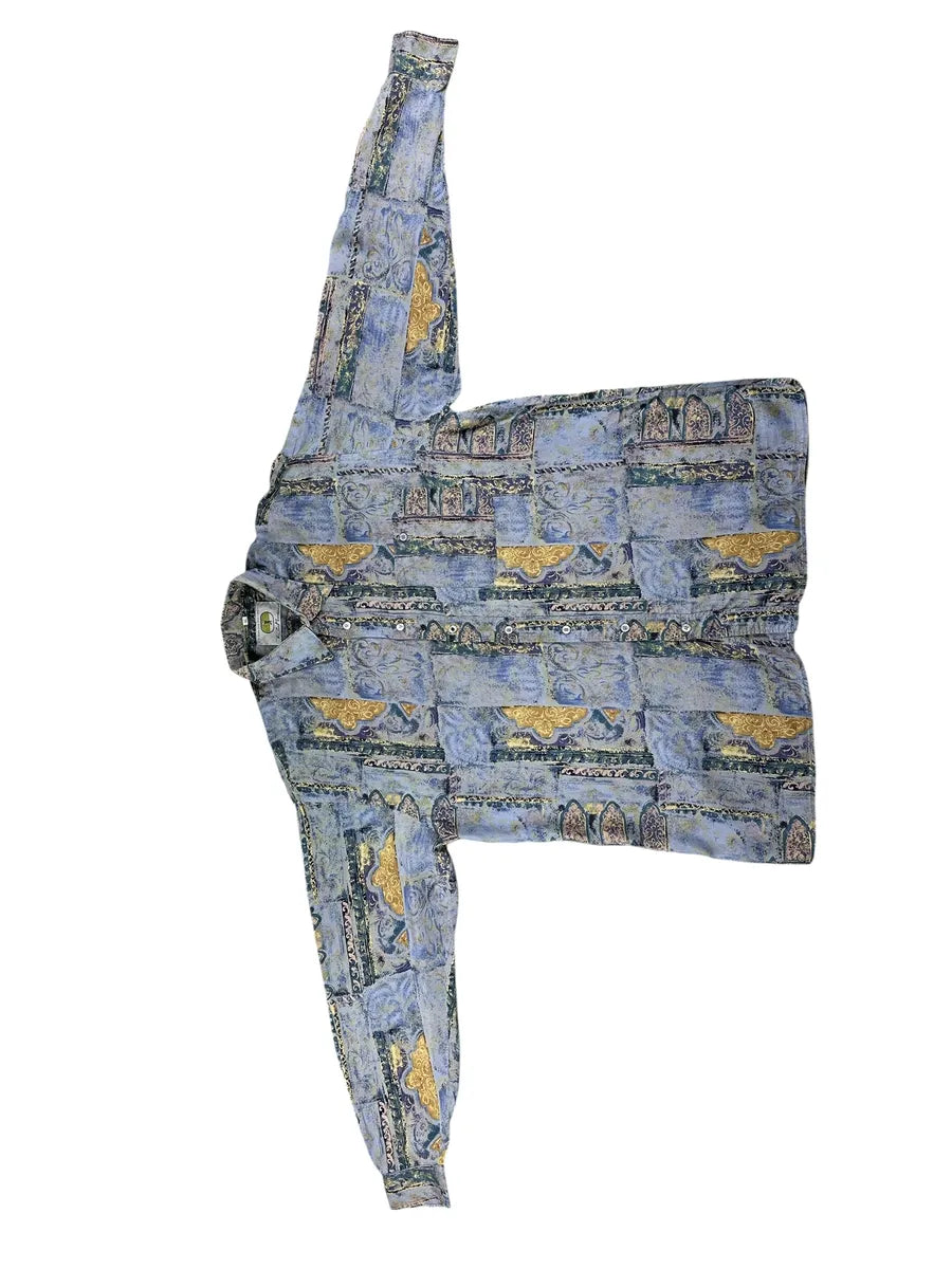 Camicia Vintage Uomo Rico Mancini Fantasia Barocca Azzurra e Oro
