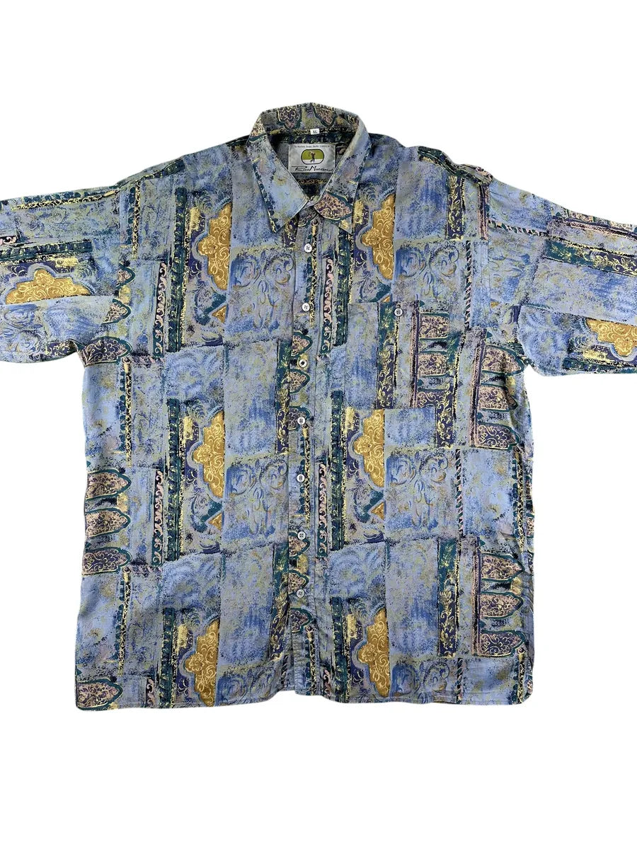 Camicia Vintage Uomo Rico Mancini Fantasia Barocca Azzurra e Oro