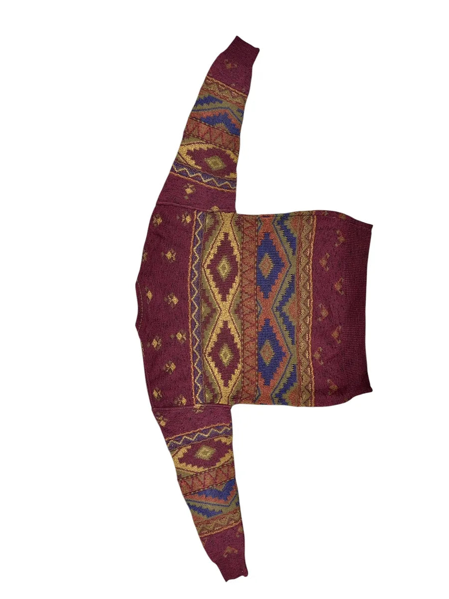 Cardigan Unisex Vintage Geometrico Tino Tinti Bordeaux e Multicolore - abbigliamento e vestiti vintage