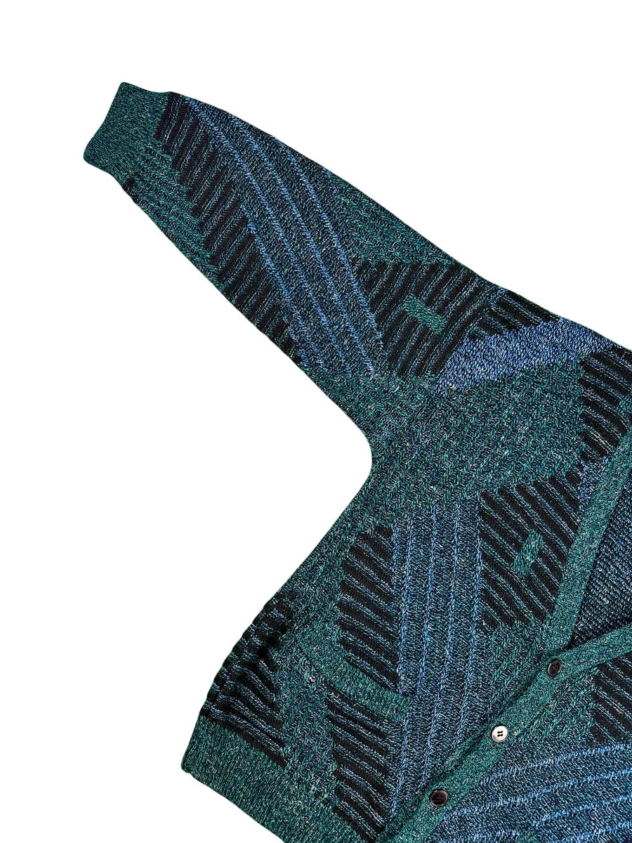 Cardigan Unisex Vintage Geometrico – Verde Ottanio e Nero - abbigliamento e vestiti vintage