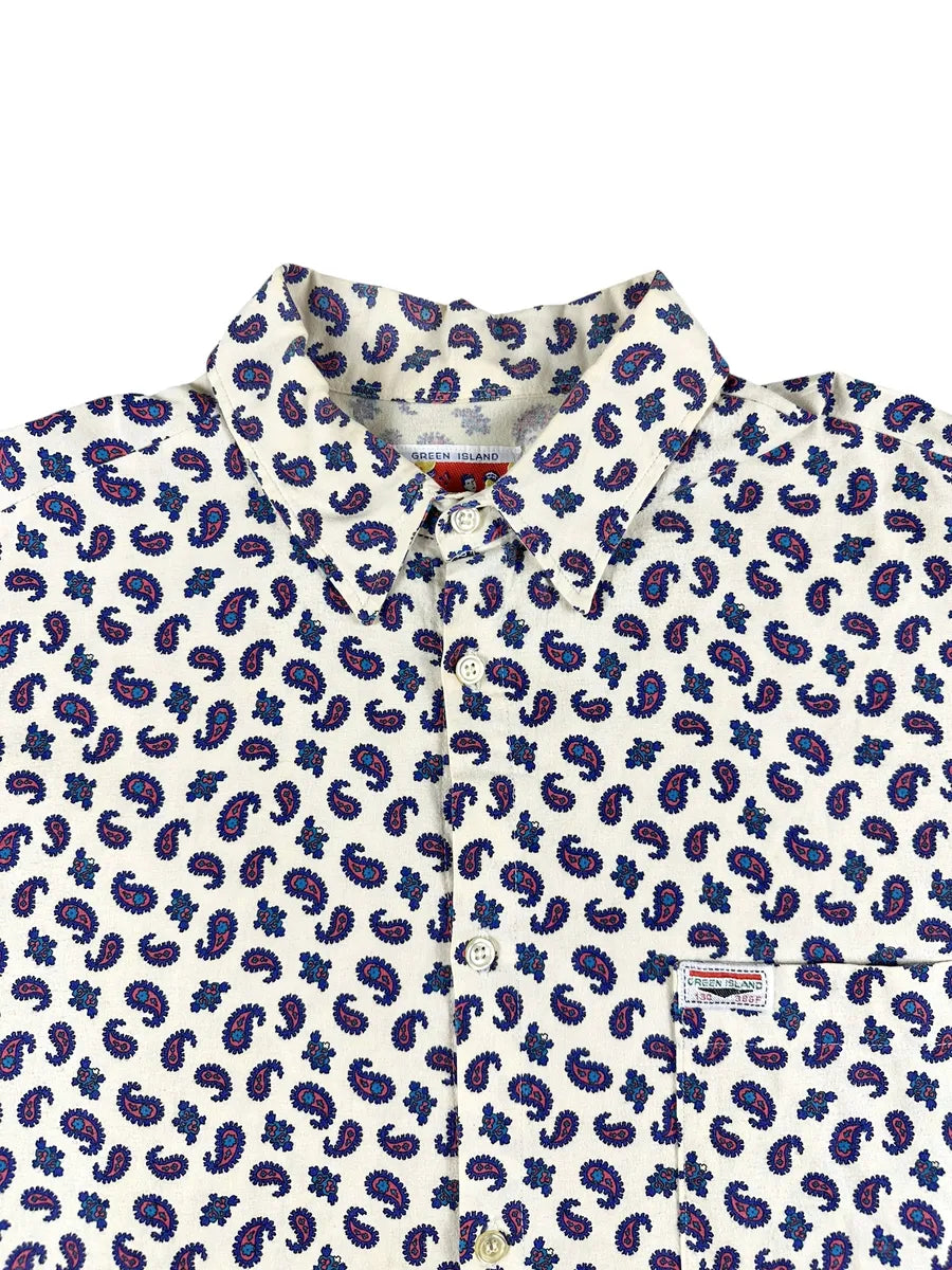 Camicia Uomo Vintage Green Island Panna Fantasia Paisley - abbigliamento e vestiti vintage