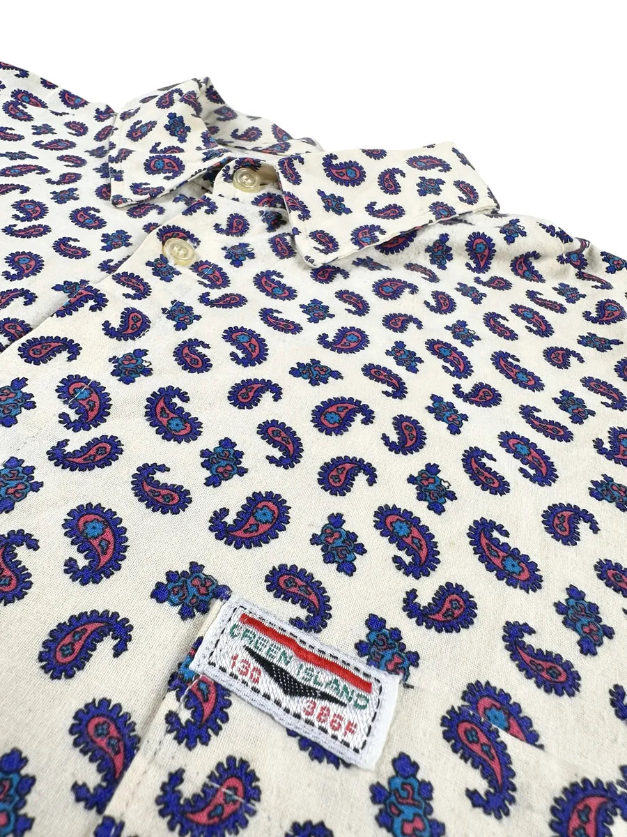 Camicia Uomo Vintage Green Island Panna Fantasia Paisley - abbigliamento e vestiti vintage
