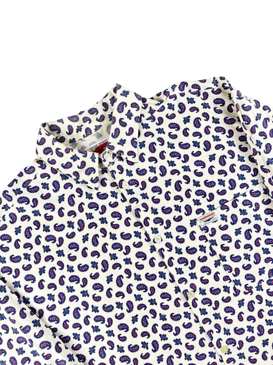 Camicia Uomo Vintage Green Island Panna Fantasia Paisley - abbigliamento e vestiti vintage
