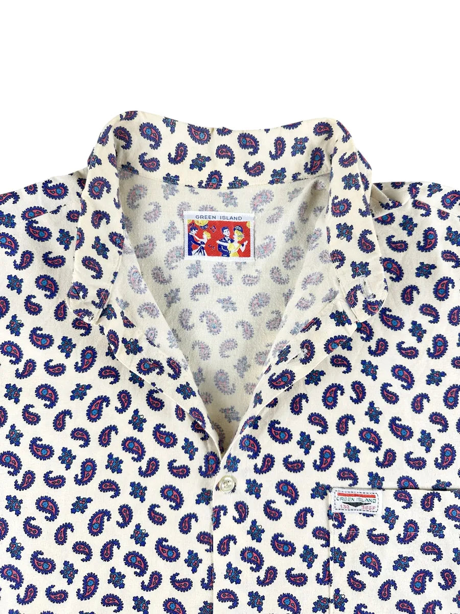 Camicia Uomo Vintage Green Island Panna Fantasia Paisley - abbigliamento e vestiti vintage