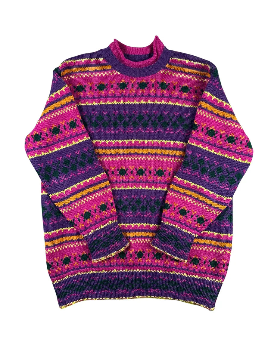 Maglione Vintage da Donna United Colors of Benetton in Lana Shetland – Viola e Magenta - abbigliamento e vestiti vintage